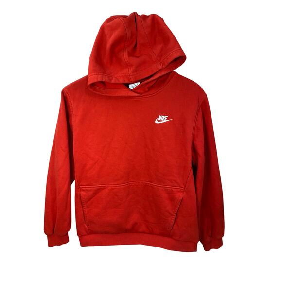 Vintage Nike Youth Size Large Red Hoodie Embroidered Logo Spellout - Picture 1 of 8